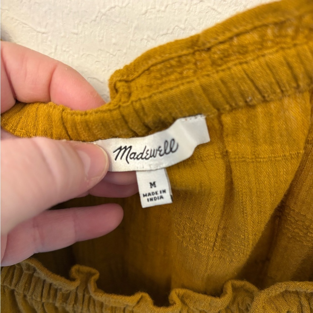 Madewell Sophia Textured Plaid Top Mustard Gold Size Medium - Picture 4 of 7